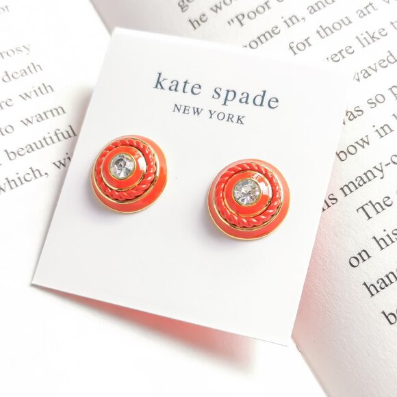 NEW KATE SPADE Know The Ropes Mixed Media Gold Red Stud Earrings - Picture 1 of 3